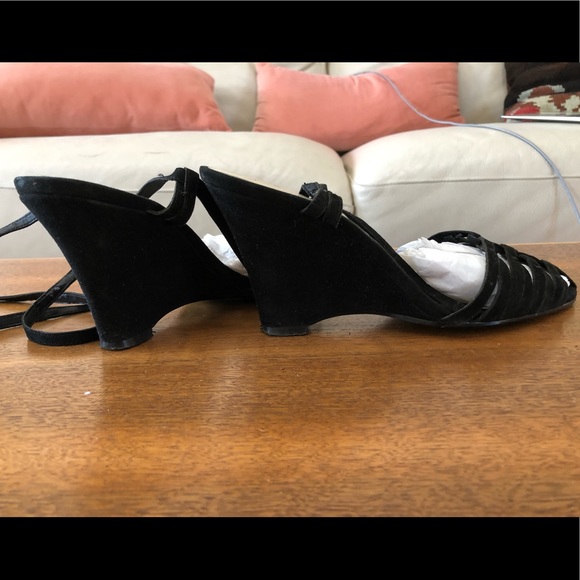 Nine West black suede leather ankle tie wedge 6.5M - Picture 8 of 8